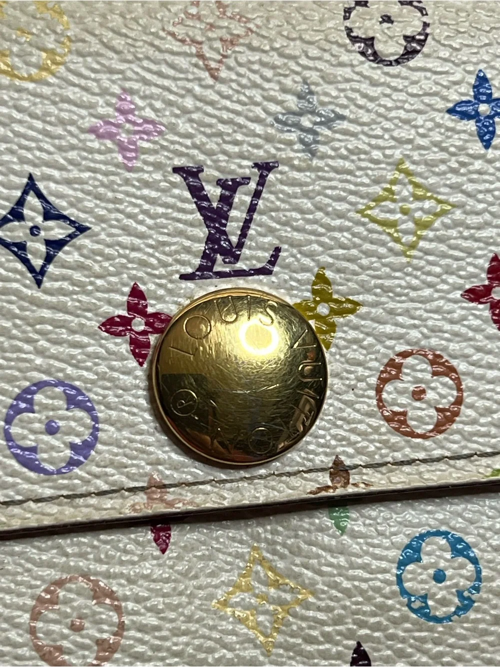 Authentic Louis Vuitton Murakami White Multicolor Monogram Canvas Sarah Wallet